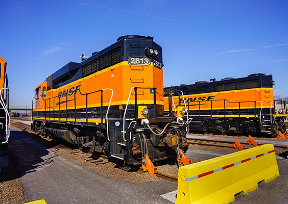 Trains on exterior storage tracks.