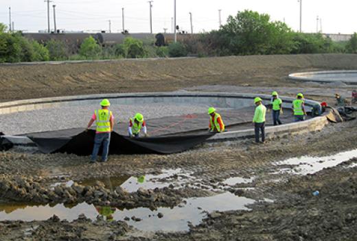 Initial liner being installed before fueling tank is installed.