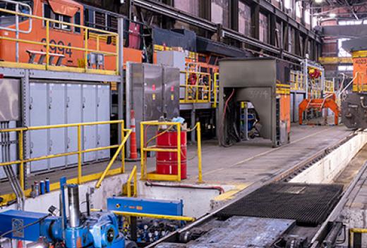 Interior maintenance building with a view of wheel truing pit.